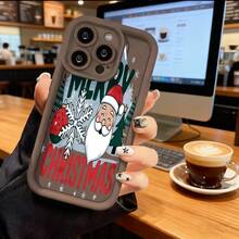 Cubierta de teléfono con diseño de Navidad negra con estampado de Papá Noel copo de nieve y texto Merry Christmas para uso diario en temporada festivaCompatible with  16 Pro Max/16 Plus/16 Pro/16/15 Pro Max/15 Plus/15 Pro/15/14 Pro Max/14 Plus/14 Pro/14/13 Pro Max/13 Pro/13/12 Pro Max/12 Pro/12/11 Pro Max/11 Pro/11/XS Max/XR/X/7 Plus/7 TPU Drop-Proof and Stain-Resistant Protective Soft Case - Negro - Ver 5