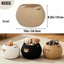 OYHOMO 1pc Small Round Globosity Storage Basket With Handle - 10" X 8" Boho Decor Woven Storage Organizer For Bathroom, Living Room, Bedroom, Office - Multipurpose Open-Top Container For Stationery, Keys, Towels, Plants & Home Decor - Multicolor - View 3