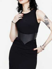 1 chiếc thắt lưng chun co giãn phong cách Gothic tối màu gợi cảm dành cho nữ, chất liệu da PU, họa tiết dơi quỷ, thích hợp cho tiệc Halloween - màu đen - Xem 3