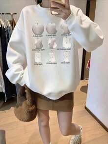 200g 100% Cotton T-Shirt, 2025, Women's Spring/Autumn Fashion, Printed Long Sleeve T-Shirt, Couple Style, Underwear/Outerwear, Office Casual, Round Neck, Long Sleeve Top - White[Women's Winter Clothing/Sweatshirts] - View 2