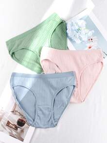 6 Pieces Of Plus Size Ribbed Cotton Women's Underwear, Soft And Comfortable, With Various Solid Colors And Simple Color Combinations, Women's Cotton Underwear, Plus Size Underwear, Summer Plus Size Underwear - Nhiều màu - Xem 3
