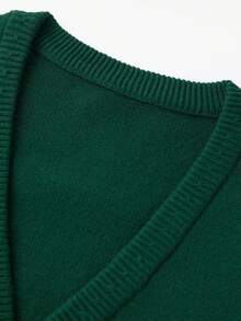 Women Christmas Sweater Vest Button Up Stylish Soldier Embroidered Ribbed V Neck Sleeveless Knitted Tank Tops - Green - View 6