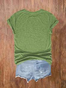 Women's Summer Clothing Plant Nature Cute Cartoon Potted Plant Print Round Neck One-Piece Summer Short Sleeve T-Shirt Comfortable Soft Fashion Elegant Retro Casual Versatile Spring Summer Autumn Winter Sports Style Top Multiple Colors Available S-XXL - 草綠色 - 查看 2