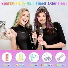 Hair Tinsel, Fairy Tinsel Hair Extensions With 12 Colors 48In 2400 Strands Hair Tinsel Heat Resistant, Glitter Hair Extensions For Women, Accessories For Halloween Christmas Cosplay Party,12ColorsHairTinselWithoutTool - 12色髮絲亮片(不含工具) - 查看 4