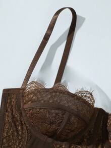 带蕾丝花边的吊带背心短款上衣，派对性感合身紧身胸衣，露脐装 - 咖啡棕 - 查看 4