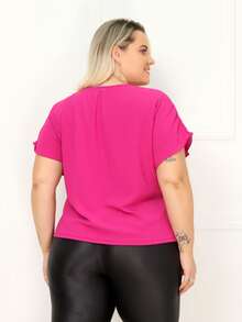Plus Size Blouse, Sizes 46 To 50, Covered Button - Hot Pink - View 4