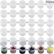 60个塑料翻盖颜料罐，美术学生专用颜料分装罐，迷你密封储物盒，6个相连的空白颜料罐，2毫升/0.07盎司空罐，适合学生使用，优质空白颜料罐，颜料用品，学生美术用品，耐用塑料，美术工具，艺术家用品，颜料配件，轻便容器 - 套裝 - 查看 12