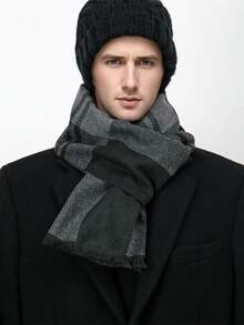 1pc Men's Gentleman Style 30*180cm Simple Warm Scarf, Suitable For Business, Outings, And Daily Wear, Autumn/Winter - Haze Gray - View 3