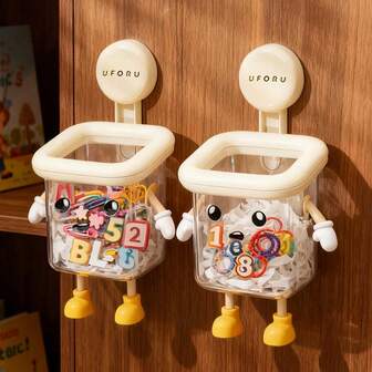 1个婴儿房壁挂式发饰收纳架 - 可爱卡通婴儿及幼儿发饰收纳盒，免打孔吸盘式收纳盒