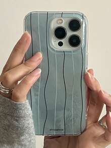 1个极简主义艺术线条冰蓝色箔面纹理手机壳，兼容 17 Pro Max、16、15 Pro、14、13 Pro Max、12/11，防震全包软壳 - 藍色 - 查看 2