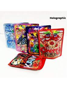 100pcs 3D Holographic Foil Mylar Bags - Leak-Proof Reusable Zipper Pouches With Vibrant Radiant Design, 3.5g Durable Plastic For Gift Packaging, Storage & Organizing (Assorted Patterns), Vibrant Organizing Pouches |       Colorful Packaging |       Reflective Qua - 3.94*5+1 Inches - View 2