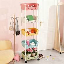 Plastic Rolling Utility Cart With Handle, Multi-Functional Storage Cart, Home Christmas Decoration, Kitchen Accessory, Wheeled Movable Storage Organizer, Office, Living Room, Kitchen, Practical Shelf. - trắng - Xem 3