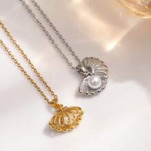 1 Piece French Light Luxury Shell Imitation Pearl Pendant Necklace Creative Fashion Light Luxury Inlaid  Heart Shell Hollow High-End Feel Openable Pendant Women's Necklace Suitable For Women's Birthday Valentine's Day Gift - 貝殼 2358 - 查看 3