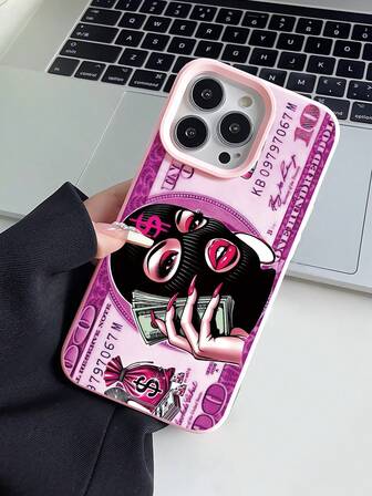 1 pieza Funda de teléfono suave con diseño gráfico de eslogan de mujer con dólar, de moda y única, compatible con iPhone 16/16Pro/16Plus/15/15ProMax/15Pro/11/12/13/14ProMax/11Pro/11ProMax/12Pro/12ProMax/13Pro/13ProMax/14Pro/14ProMax, estética de borde líquido rosa pálido creativo