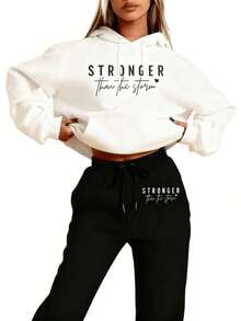 ChristmasLC Women's Casual- 'Stronger Than The Storm' Letter Print Hoodie, White, Loose Fit With Pockets, Perfect Autumn And Winter, Comfortable Clothing |     Loose Fit Hoodie |     Casual Daily Wear Pants, Halloween Costumes, Thanksgiving Clothing, Hoodie Autumn And Winter, Unisex Short Sleeves,,, Plus Size Fall Clothes, Sweatshirt, Fall Clothes WomenLoose And Comfortablechristmas Outfit Women - Grey - View 6