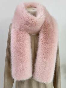 1条女士秋冬仿皮草交叉围巾，纯色双面加厚保暖围脖蓬松围巾 - A - 查看 5