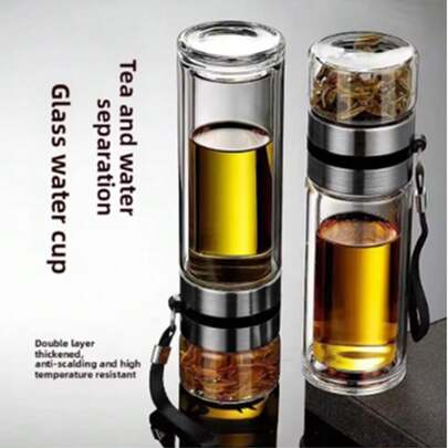 350/400 ml Szklany kubek do herbaty z podwójną warstwą i uchwytem, szczelny kubek podróżny, separator wody, czajniczek, łatwy do czyszczenia