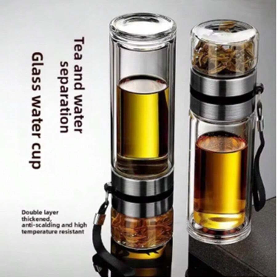 350/400ML Glass Tea Cup Double Layer Tea Cup With Portable Handle, Leak Proof Travel Cup, Water Separator, Teapot, Easy To Clean - Transparent - View 1