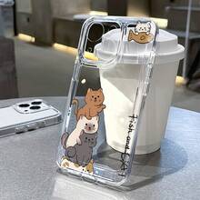 Estuche de teléfono creativo y divertido con cinco gatitos, adecuado para Apple para for  11/12/13/14/15/16 y para for  16/15/14/13/12/11 Pro Max Plus.Un regalo perfecto para novias, novios, Día de San Valentín, Navidad y Pascua.Espacio - Transparente - Cinco gatitos pequeños - Color mezclado 1-1247 - Ver 6