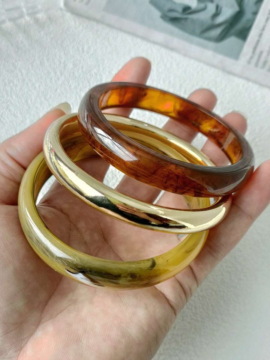 Bộ 3 vòng tay acrylic kiểu dáng retro thanh lịch, thời trang, thiết kế đơn giản, phù hợp cho cả ngày thường và dự tiệc, mọi mùa. - Xem 1