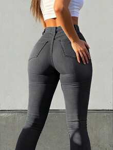 Y2K 高腰修身七分牛仔裤，贴身显瘦，弹力面料，适合春夏穿着、度假、参加音乐节、打造牛仔风格、休闲穿着、外出活动。