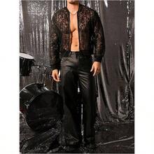 - Chaquetas bombarderos de encaje floral transparente para hombre, manga larga, abrigos transparentes con cierre - M + negro (malla negra) - Ver 5