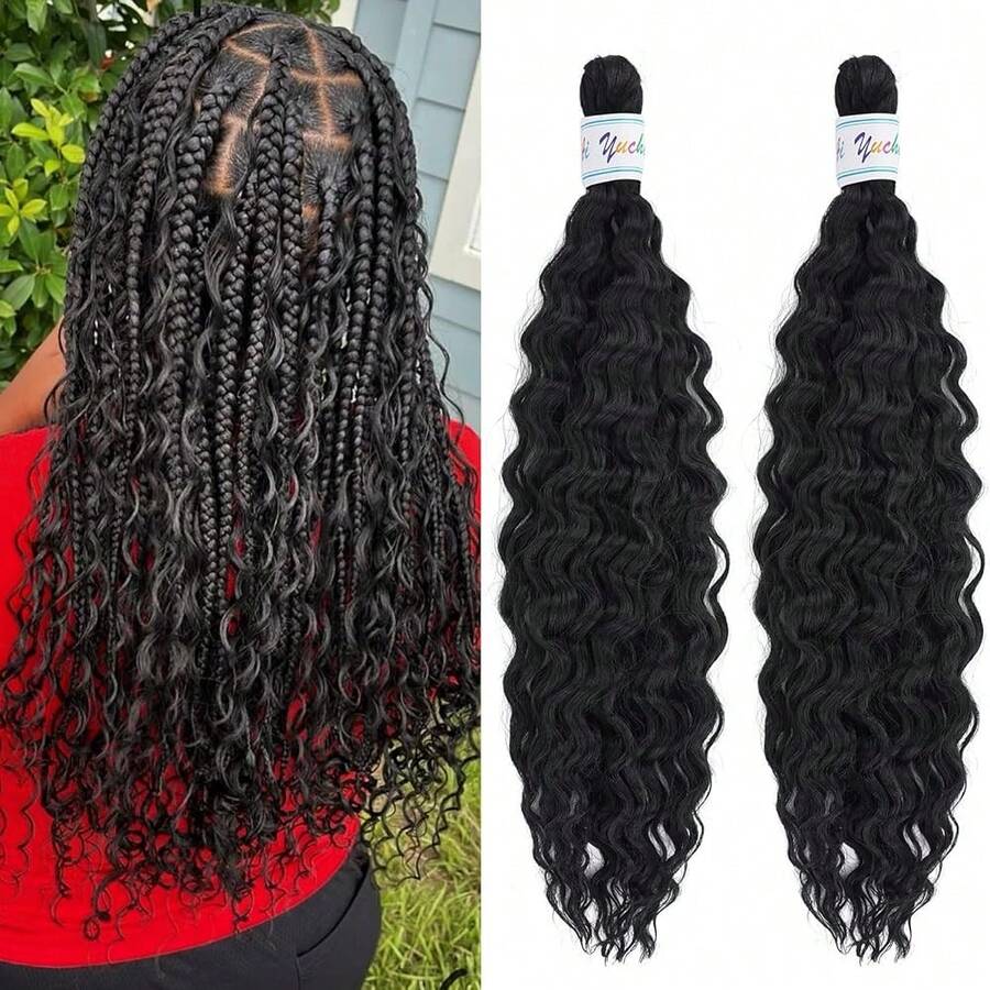 1B Black Curly Wavy Braiding Hair Pre Stretched Deep Ocean Wave Crochet Boho Hair For Braiding 16 Inch 2 Packs Bohemian Boho Curls Water Wave Wet And Wavy Braids Extensions,1BBlackBohoCurls2Packs - 1B黑色波西米亞捲髮2件套 - 查看 1