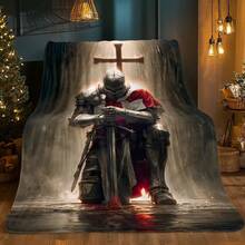 1 Piece Medieval Blanket - Medieval Castle Decoration, One-Knee-Knocking Pattern - Soft Flannel Bedspread - 280g Lightweight All-Season Sofa, Bed, Camping, Office Throw Blanket - History And Fantasy Enthusiasts - Dark Tone Home Decor (Brown//Black/White/Beige) - Digital Printed Fleece Fabric With And Shield Design - Suitable Living Room And Travel Use