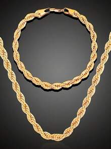 Unisex Gold Twist Rope Necklace, Suitable For Everyday Wear - Twisted Braid Set - View 3