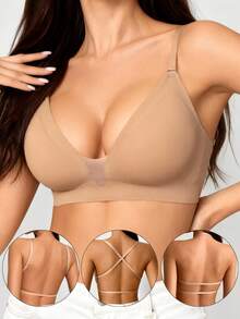 Women's Deep-V Bra Seamless Backless Bra Backless Strapless Underwear Sexy Bra Bridallingerie Three Types Of Straps, Seamless And Breathable, Adjustable Shoulder Straps, Thin Bra, Comfortable And Breathable, Suitable For Weddings, Formal Dresses, Camisole Skirts, Etc