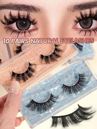 MAGEFY 10 pares de pestañas postizas falsas de estilo mixto natural de cruz, pestañas postizas de estilos mixtos con estuche, caja individual de pestañas postizas, pestañas de ojos de gato, pestañas dobles agrandadas, voluminosas, de larga duración, ultraligeras, delgadas para uso diario, pestañas de manga, artículos esenciales de viaje, regalos para mujeres