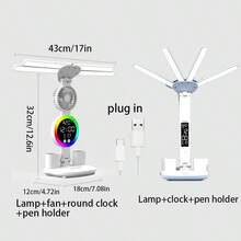 Đèn bàn 4 bóng có quạt, 3 tùy chọn màu sắc, thiết kế bảo vệ mắt, bao gồm giá đỡ bút và màn hình thông minh, có thể gập lại, cắm điện, thích hợp cho bàn làm việc, phòng ngủ, đọc sách và có thể dùng làm đèn ngủ. - trắng - Xem 5