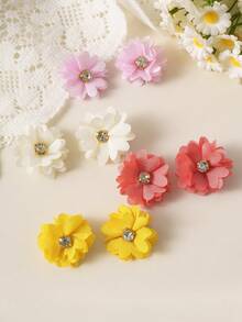 10 pièces/set Pinces à cheveux fleuries en cristal brillant de couleur aléatoire, accessoires de cheveux mignons de princesse pour filles - Multicolore - Voir 4