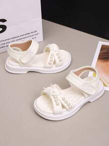 1双女童时尚珍珠装饰平底公主凉鞋，减震防滑露趾户外沙滩鞋，适合夏季穿着 - 白色 - 查看 5
