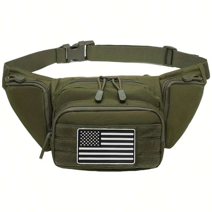 Men's Outdoor Waist Bag With US Flag Patch - Adjustable EDC Waist Pack, MOLLE System And Zipper Pockets, Suitable For Hunting, Running, Travel - Heavy-Duty Style Fanny Pack (Yellow, Compatible With Flag Accessories) - Multicolor - View 1