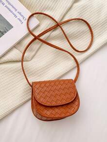 1pc Girls' Fashion Oblique Shoulder Bag, PU Material, Magnetic Closure, Mini Keychain Pouch, Suitable For All Seasons