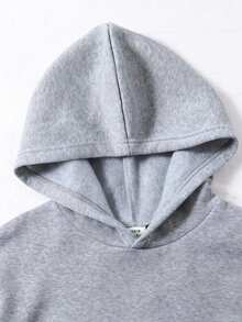 Teens' Black Fashionable Versatile Bear Print Warm Sweatshirt Sweatshirt, Fleece Lined, With Hood, Gift For Teenage Boys, Autumn/Winter