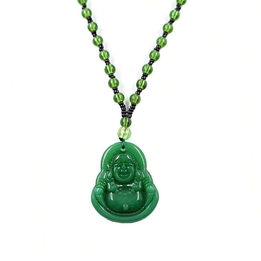 FORUBUS Green Jade Buddha Circle Red String Pendant Necklace - Chinese Traditional Amulet For Luck And Protection,Bgreenbuddhabeads - Bgreenbuddhabeads - View 1