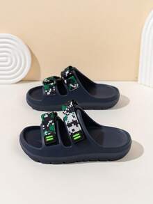 1双男童时尚魔术贴EVA平底凉鞋，可爱露趾速干轻便防滑夏季鞋，适合幼儿和小童 - 藍色 - 查看 4