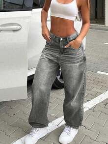 Damen Vintage Lässig Loose Straight Leg Jeans