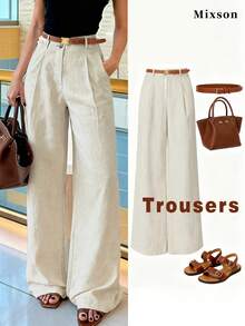 Women's Elegant Khaki Wide-Leg Pants, Suitable For Commuting And Fashionable Daily Occasions, Spring/Autumn