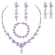 Landical Wedding Jewelry Set For Women Bridal Bridesmaid Accessories Necklace Bracelet Earrings For Party,Violet - Violet - 查看 1