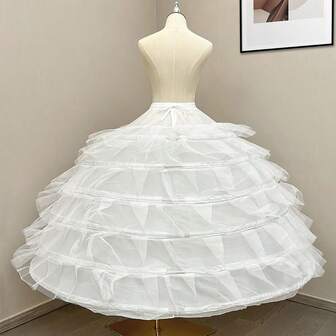 1 pieza Enagua extra grande de novia y boda, 6 aros de acero, 6 capas de tul, forro ajustable con ballenas, deslizador de vestido de largo hasta el piso para mujeres