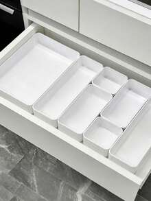 1/4/5/9pcs White Storage Box, Drawer Built-In Classified Storage Box, 4 Sizes, Multifunctional Storage Set, Freely Combined Desktop Organization Storage Container, Plastic Material, Suitable For Cosmetics Sorting, Kitchen Supplies Storage, Office Supplies Classified Storage ,Room Decor - White - View 3
