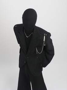 New Niche Design Pearl Chain Black Suit Jacket For Men's Spring And Autumn Loose And Versatile Casual Suit - màu đen - Xem 2