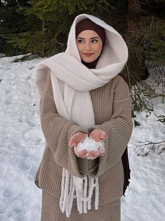 1pc Thick Solid Color Fluffy Tassel Scarf, Warm Autumn/Winter Fashion Unisex Shawl, Soft & Comfortable Blanket Scarf, Suitable For Daily Wear