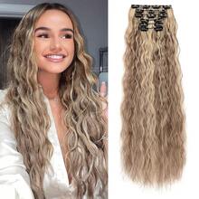 Clip In Hair Extensions,6PCS Hair Extensions Long Mermaid Waves Wavy Synthetic Clip On Hairpiece For Women 24 Inch (Light Brown With Blonde Highlights),LightBrownwithBlondeHighlights - LightBrownwithBlondeHighlights - View 1