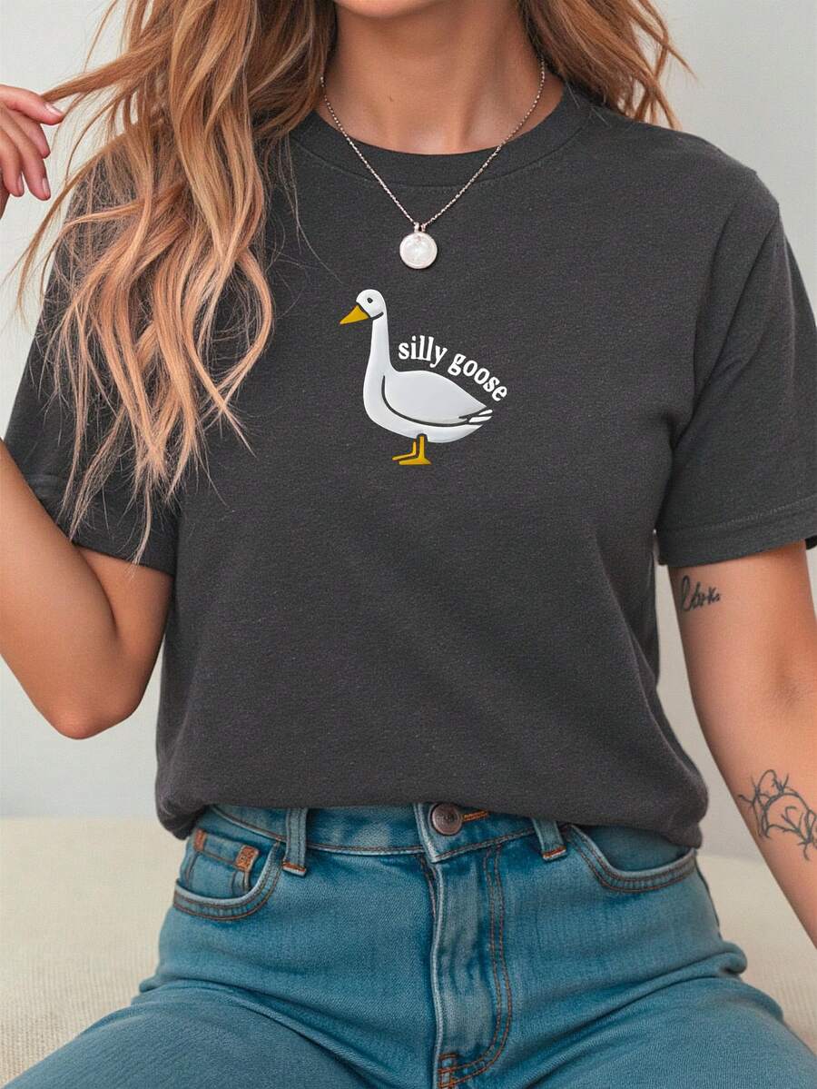 Women's Casual Short Sleeve Round Neck T-Shirt - Dark Grey - View 1