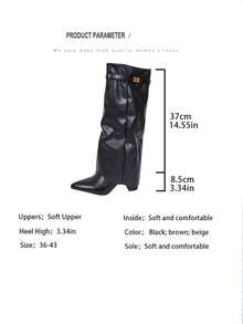 Vintage Rivet Tall Shaft Boots, French Style Women's Boots, Versatile Western Cowboy Boots, Suitable For Petite, Knee-High Boots - Black - View 8