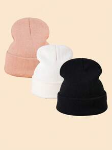 Bộ 3 mũ len đan trơn màu cho nữ, mũ len đan pha trộn đơn giản và thời trang, đa năng và ấm áp cho hoạt động ngoài trời, phụ kiện mặc hàng ngày mùa thu/đông - màu đặc - Xem 16